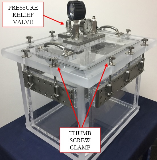 Acrylic Ppressure and Vacuum Chamber with Pressure Relief Valve and Thumb Screw Clamps