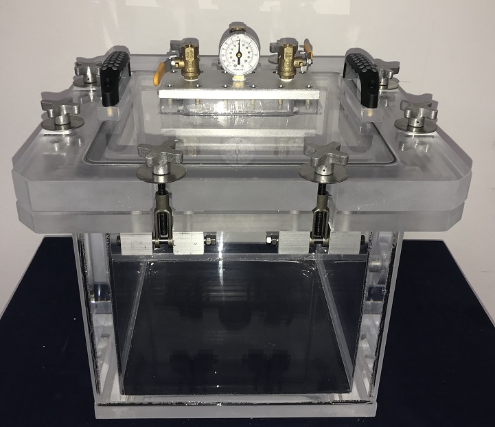 Pressure and Vacuum Chamber, Clear Acrylic, 12 inch Cube, Full Vacuum to 5 PSIG